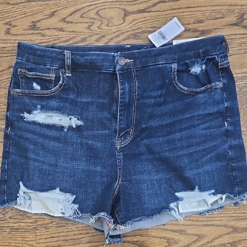 American Eagle Outfitters Dark Blue Distressed Jean Shorts
